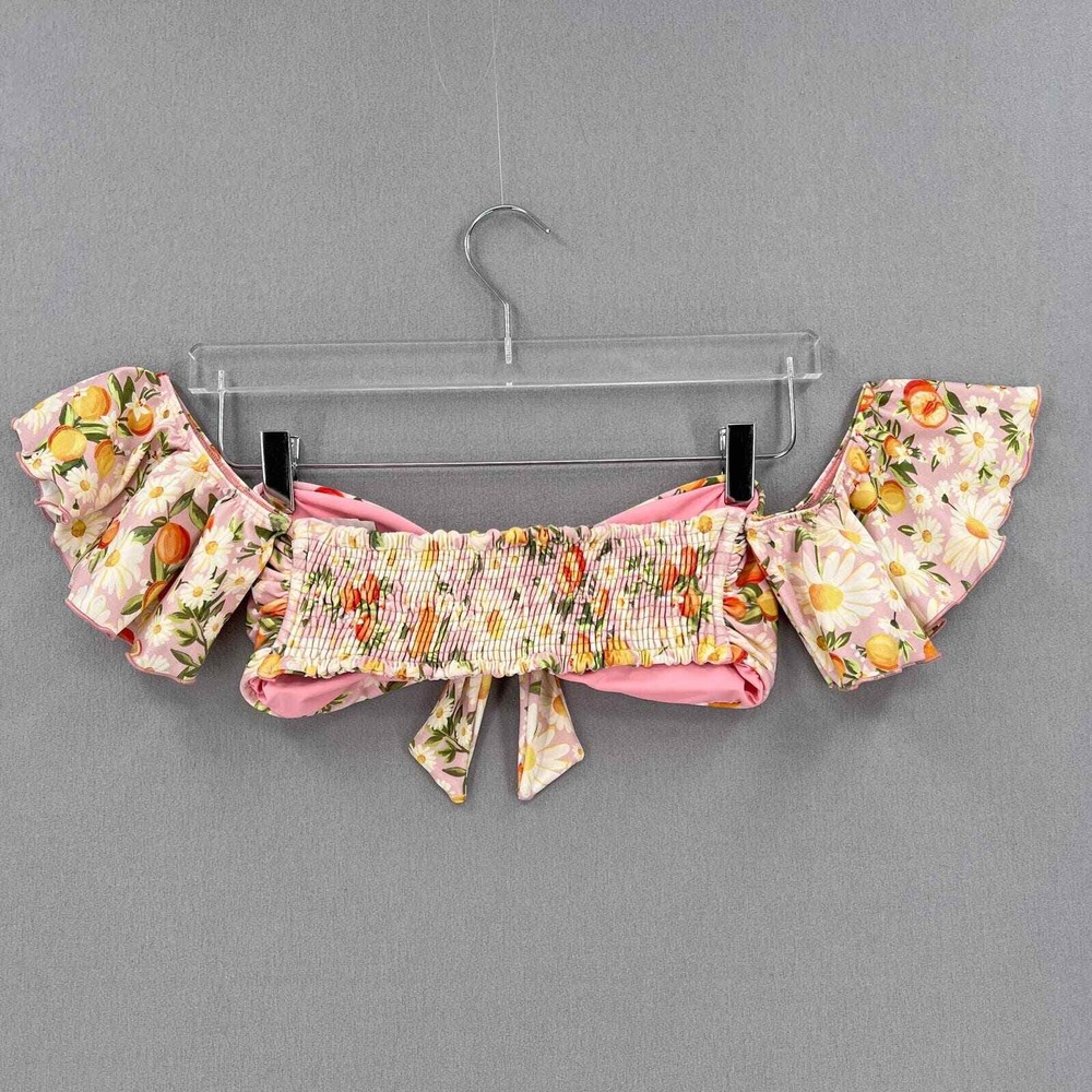 FARM RIO Tangerine Dream Flutter Sleeve Bikini Top Medium Pink Floral Ruffle - Picture 7 of 13